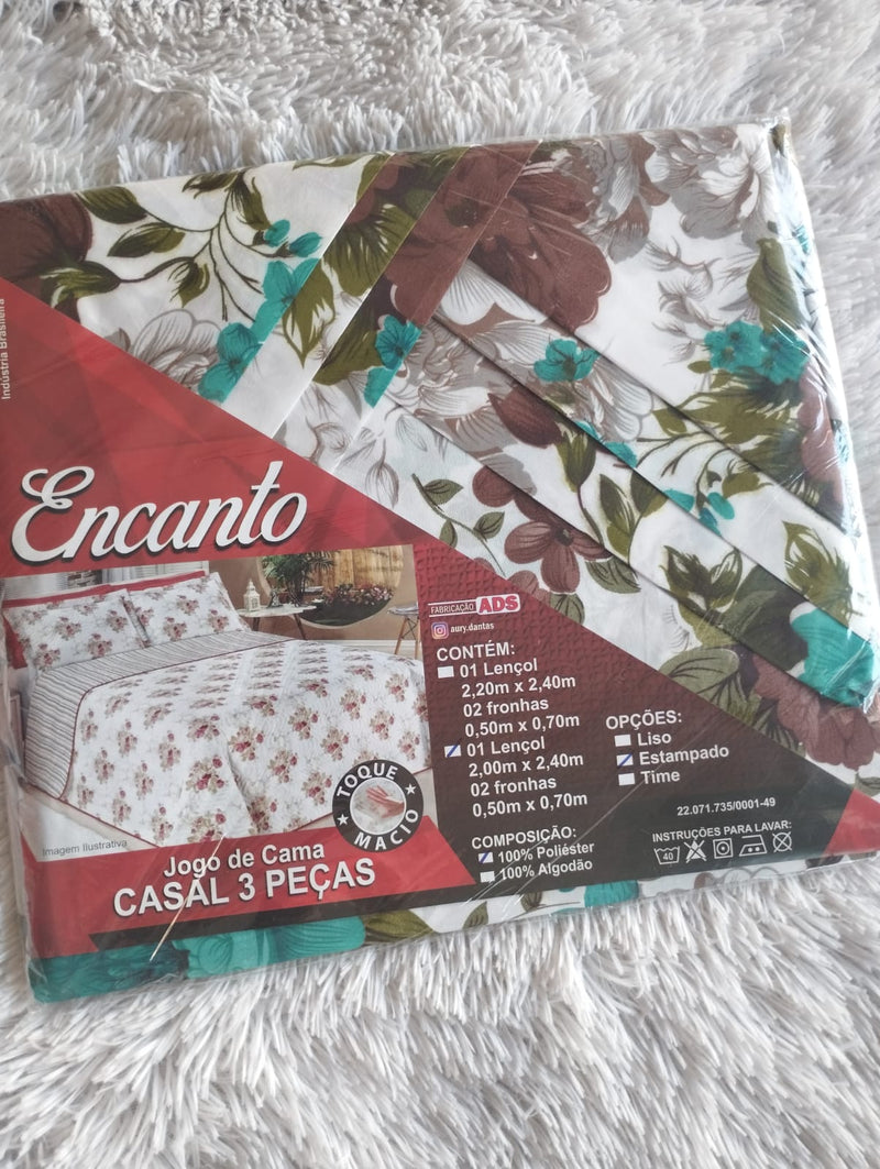 Jogo de Cama Encanto Casal Box em Poliester- 3pcs