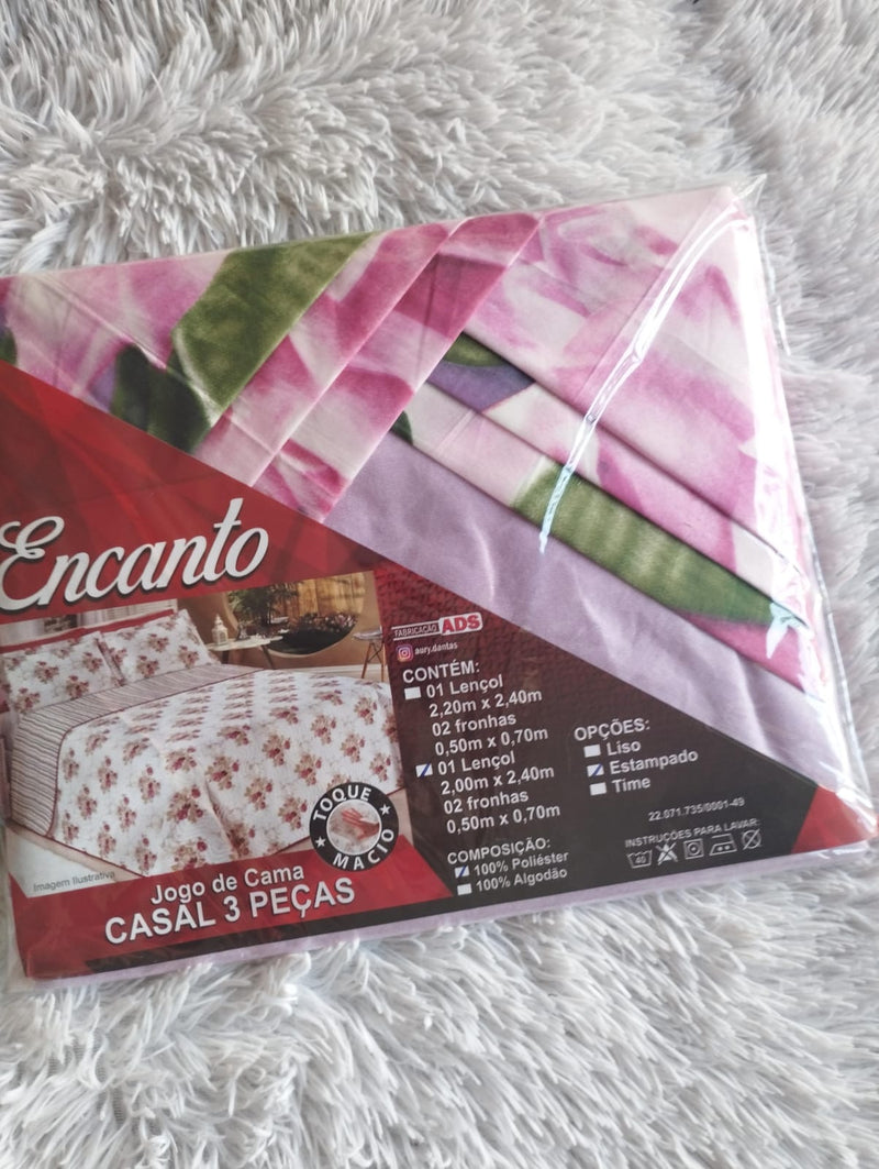 Jogo de Cama Encanto Casal Box em Poliester- 3pcs