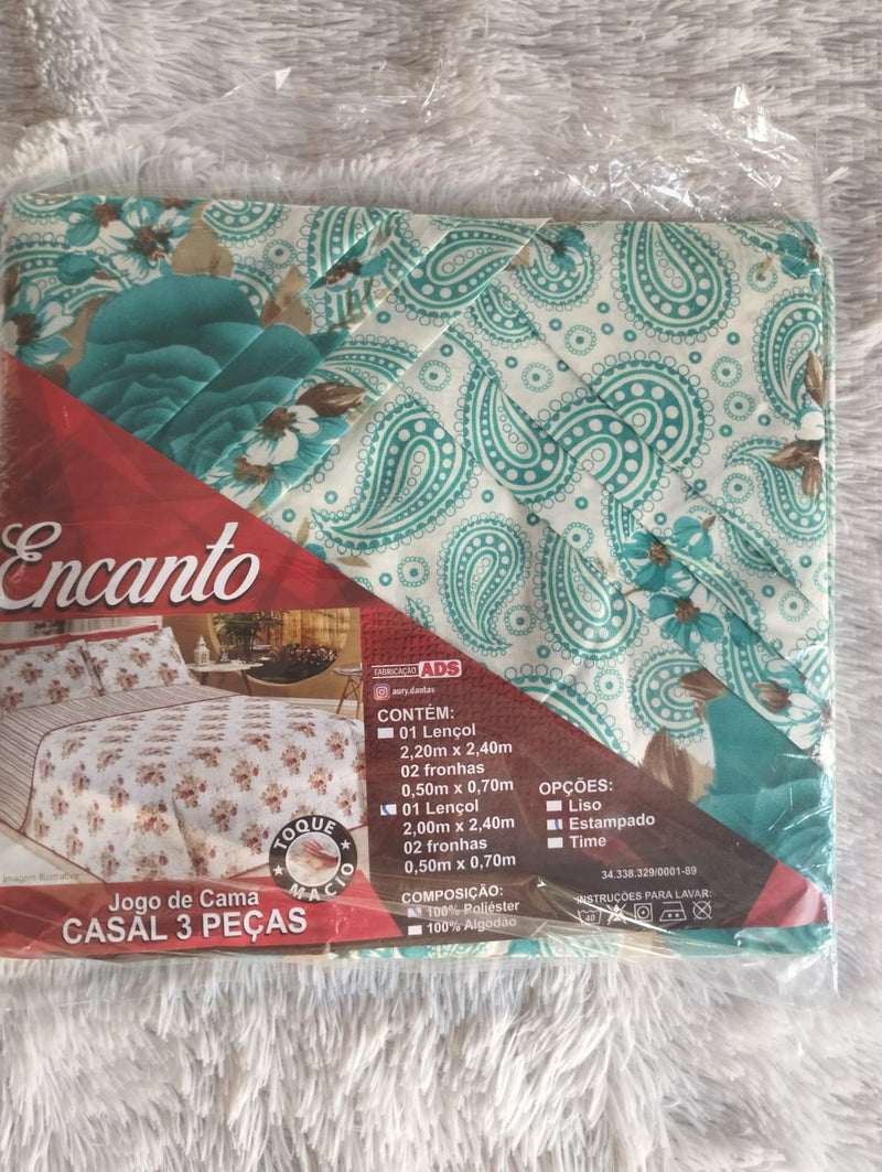 Jogo de Cama Encanto Casal Box em Poliester- 3pcs