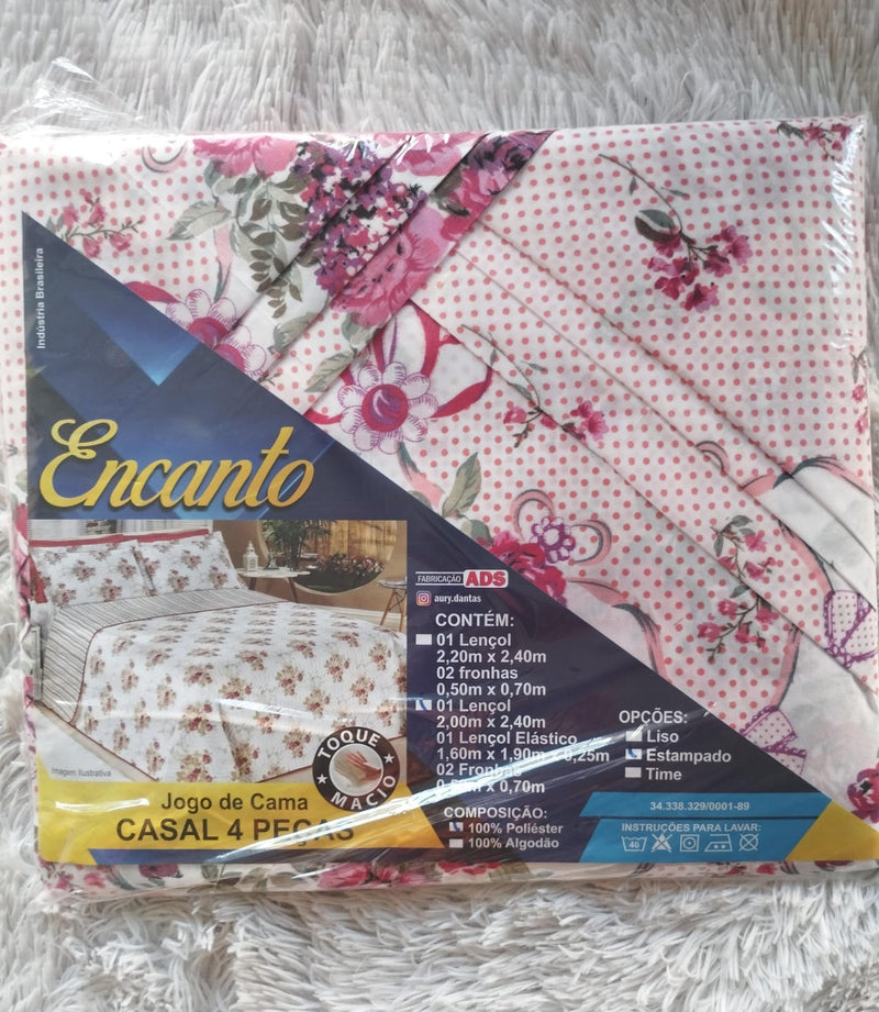 Jogo de Cama Encanto Casal Box em Poliester- 4pcs