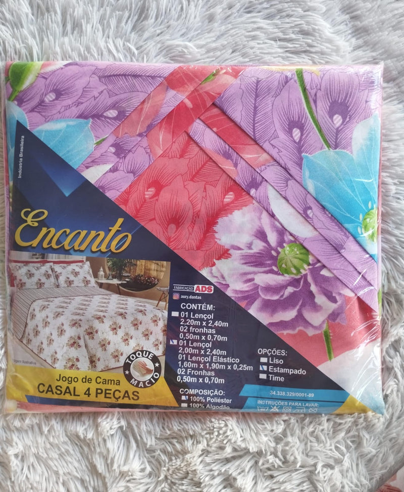 Jogo de Cama Encanto Casal Box em Poliester- 4pcs