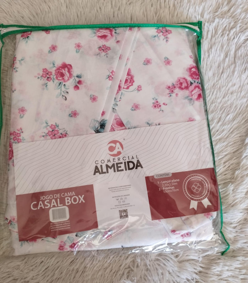 Jogo de Cama Almeida Casal Box 100% Algodão- 3pcs