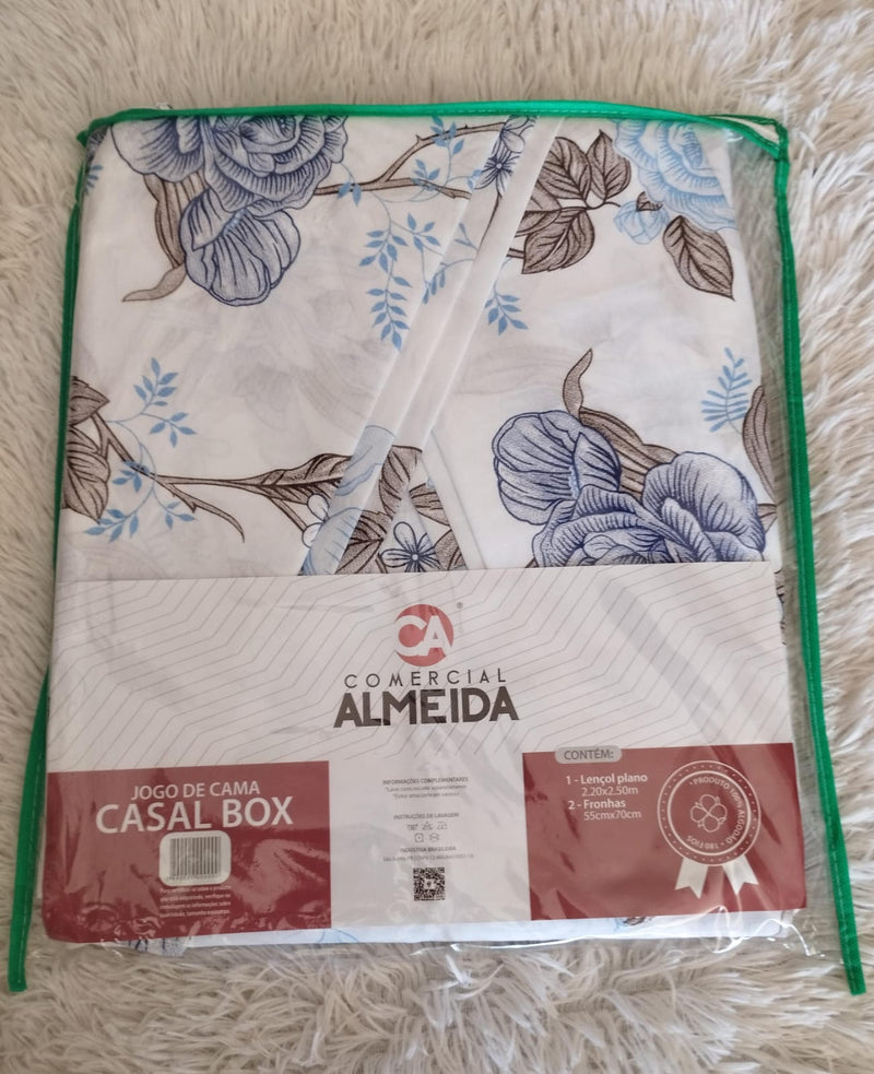 Jogo de Cama Almeida Casal Box 100% Algodão- 3pcs