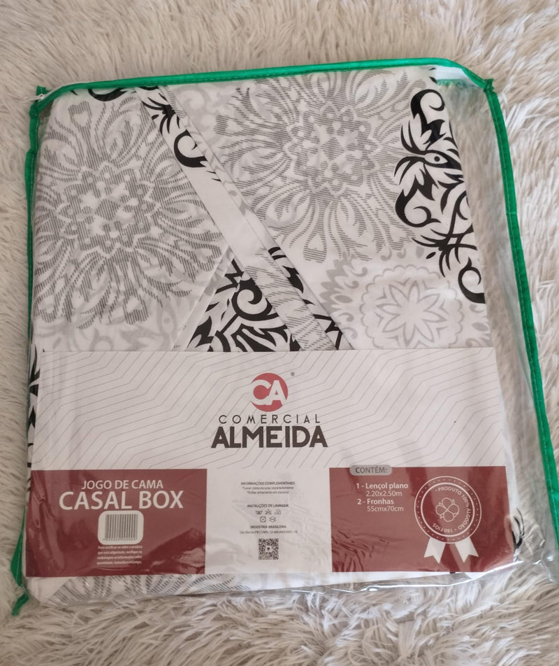 Jogo de Cama Almeida Casal Box 100% Algodão- 3pcs