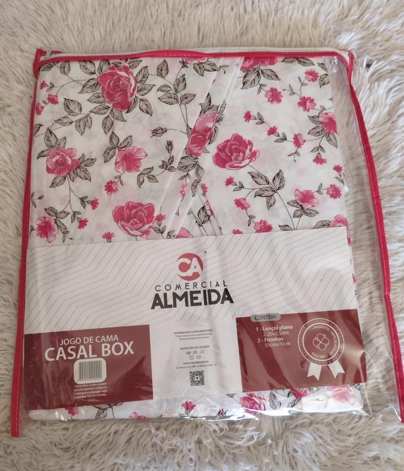 Jogo de Cama Almeida Casal Box 100% Algodão- 3pcs